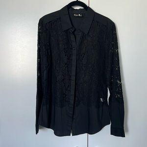 New York & Company Lace Black Button Down